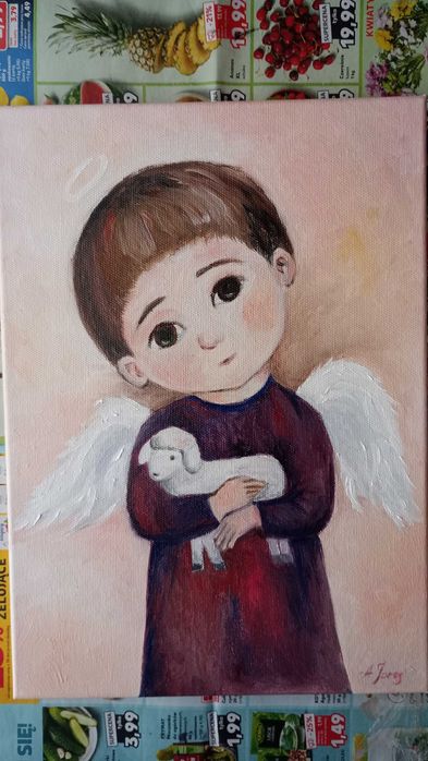 Anioł Stróż obraz olejny pamiątka chrztu