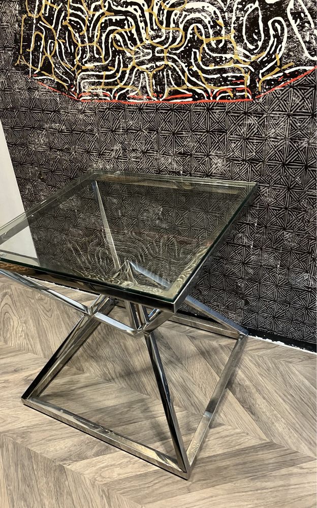 Stół ciezki stal nierdzewna połysk lustrzany  metal szkło hartowane