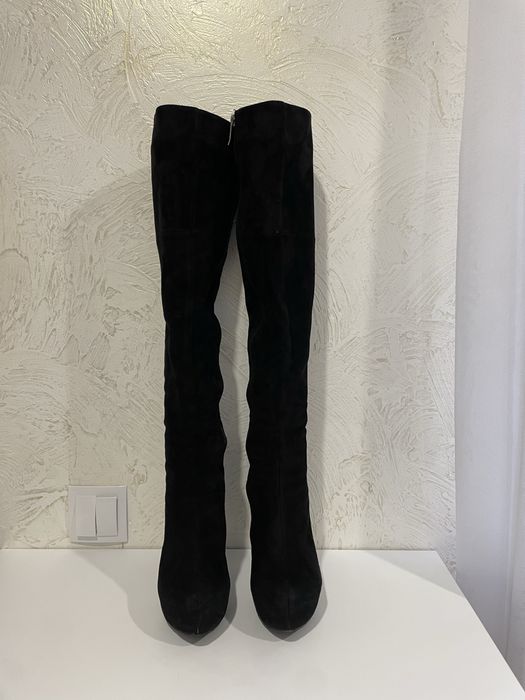 Чоботи ботфорти сапожки високі шкіряні зимові демісезон замш