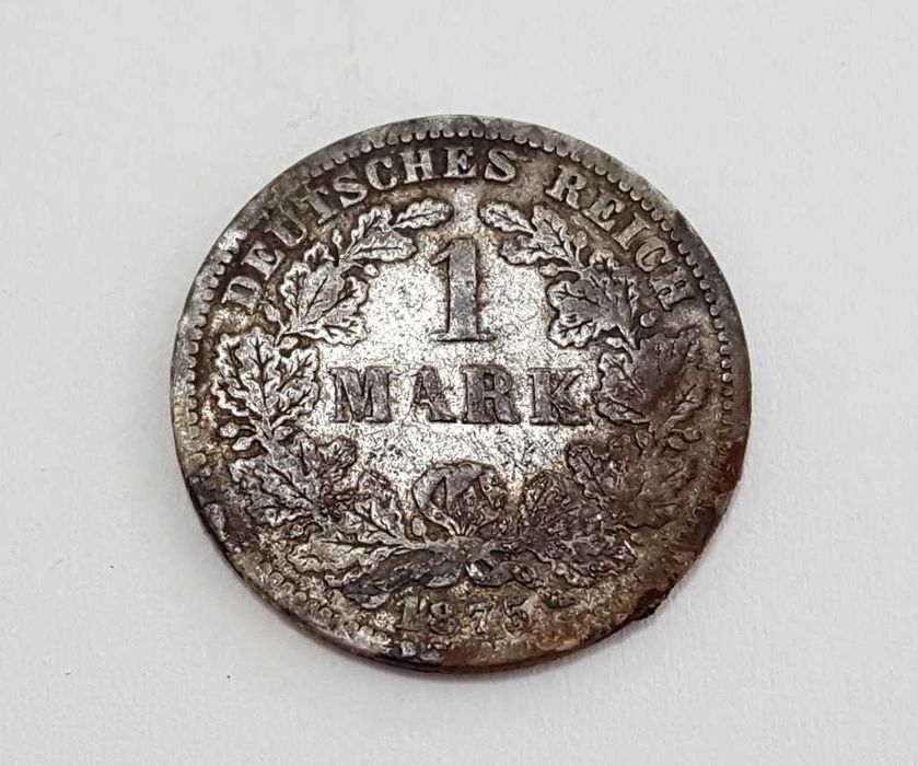 Srebrna moneta 1 MARK 1875 rok - F - duży Orzeł - Nie czyszczona
