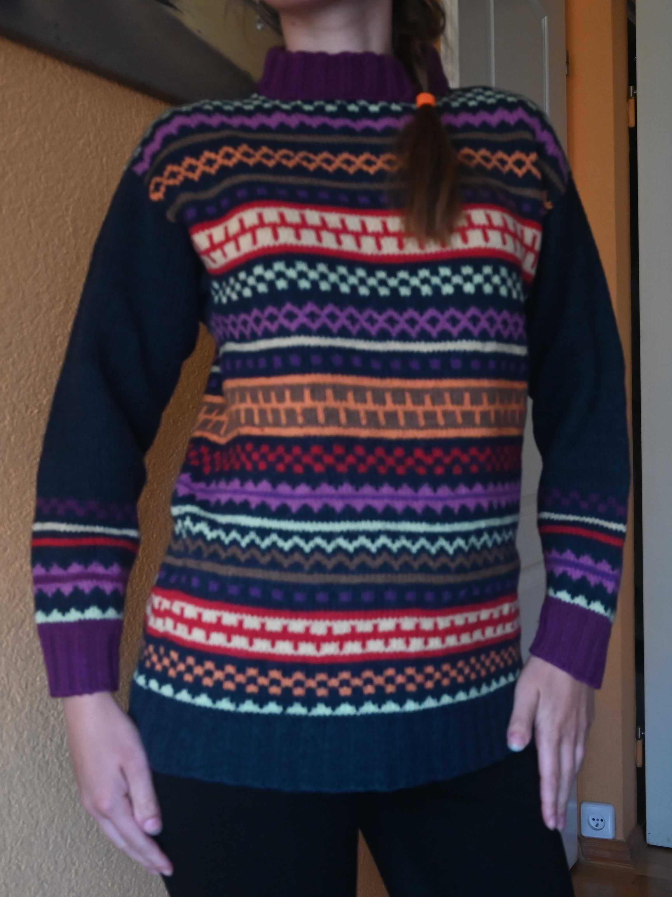 Sweter M boho hippie w paski kolorowy ciepły