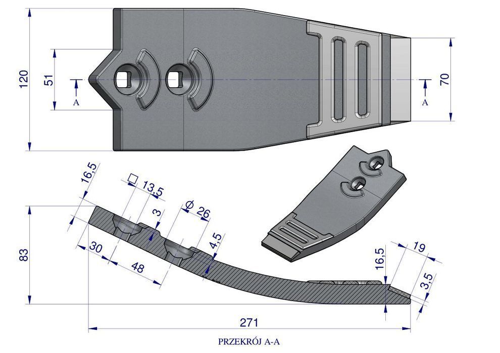 Dziób redlicy zęba szeroki 120mm z CX Unia Cross AU/2065 Waryński Max