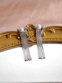 Brincos pendentes Pérola falsa & Borla de metal Cor prata ou ouro