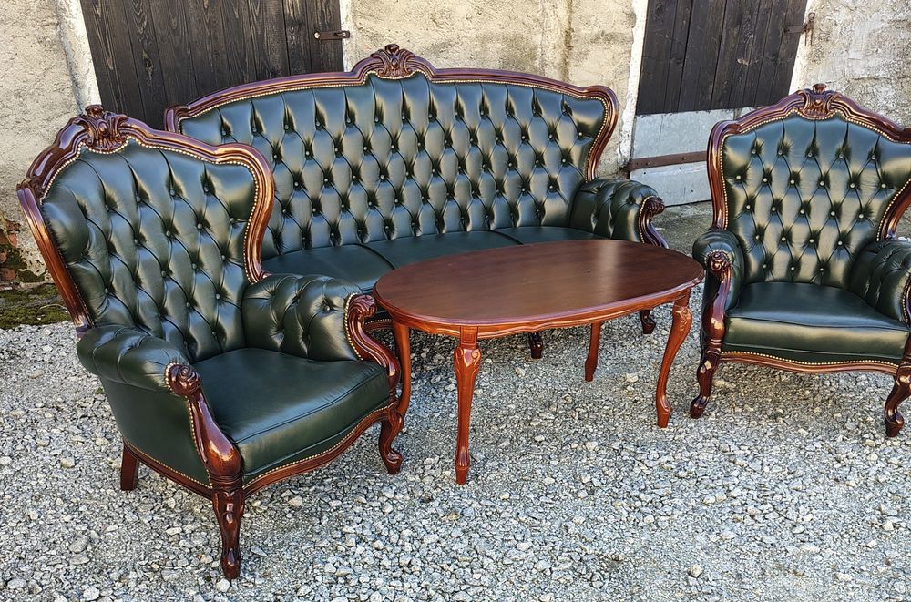 Wypoczynek Ludwikowski sofa plus 2 fotele skóra naturalna