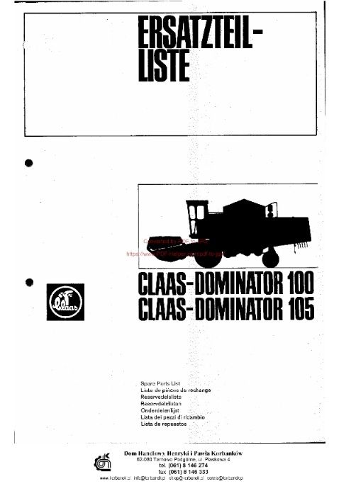 Katalog części kombajn claas Dominator 100, 105
