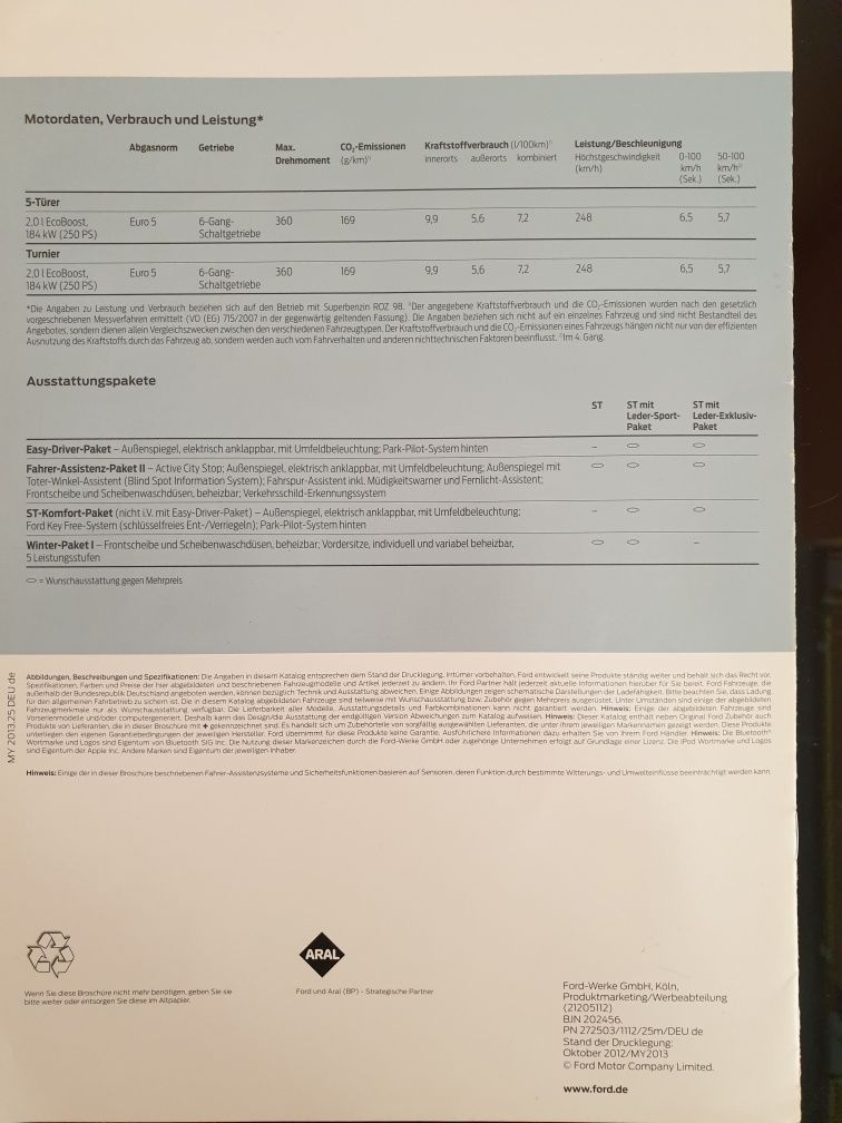 Ford Focus ST Model 2013 r prospekt.