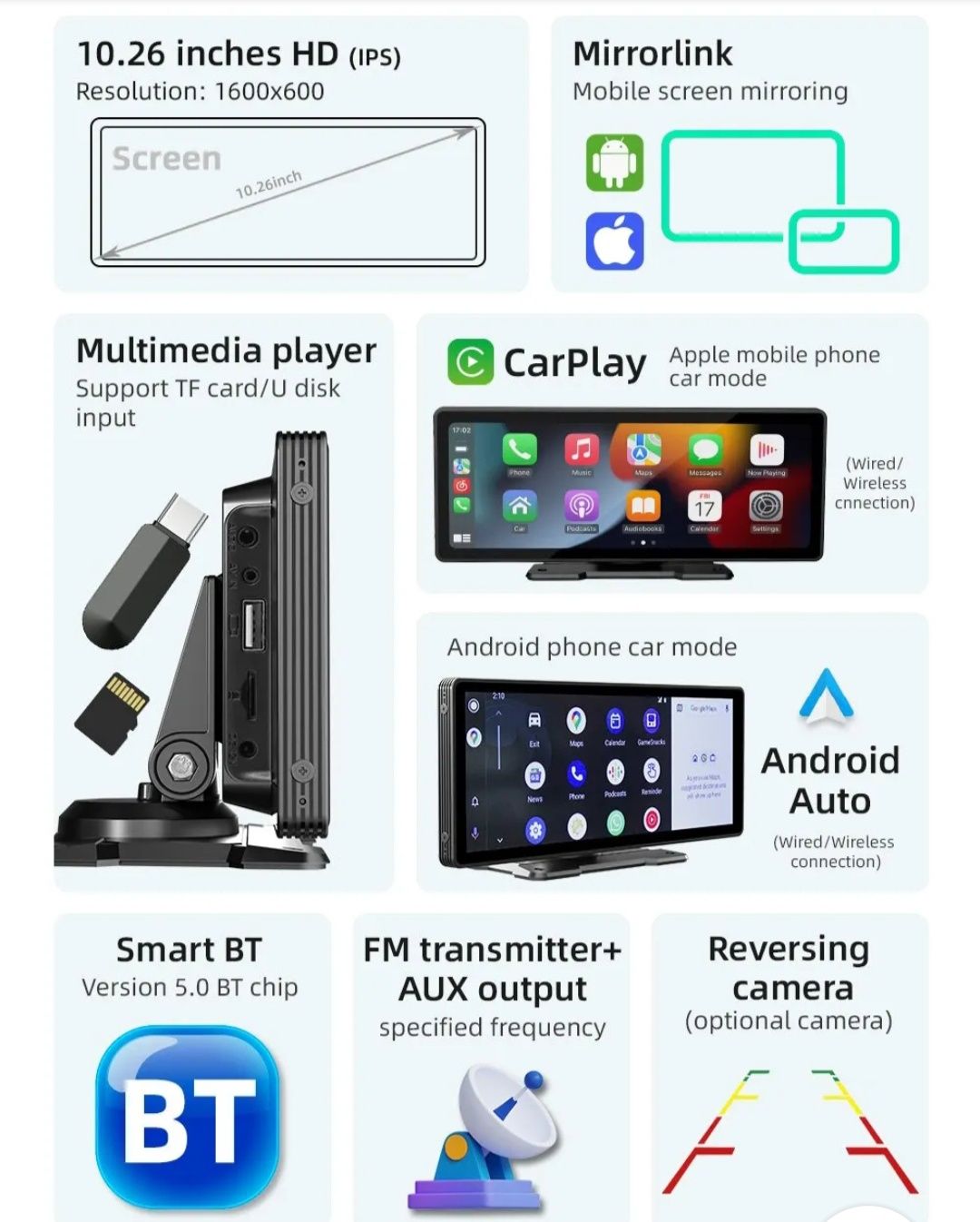 Магнітола Android, CarPlay, Android Auto 10 дюймів