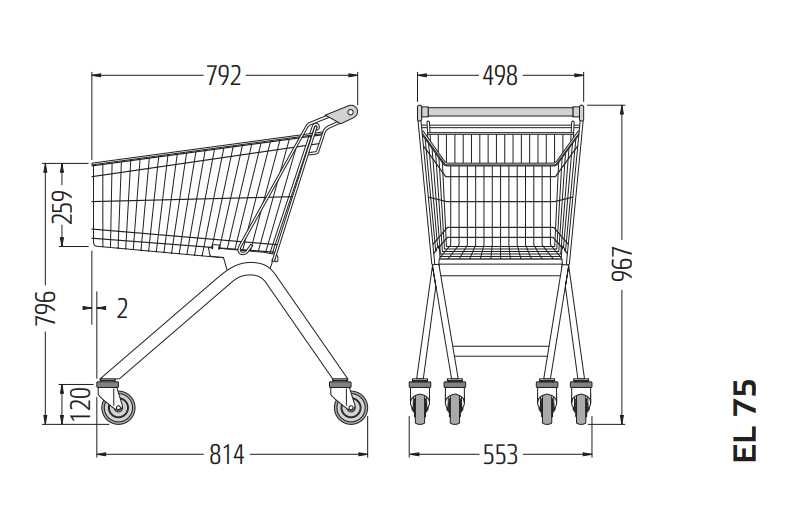 WYPRZEDAŻ mały wózek sklepowy marketowy WANZL EL 75 / 75 ltr