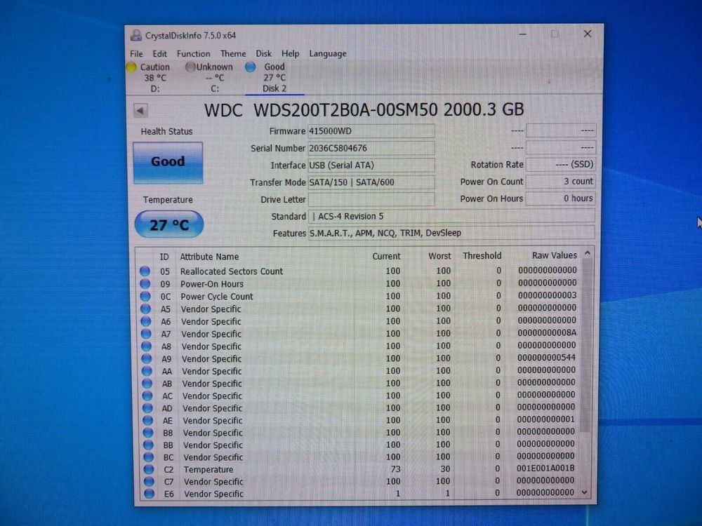SSD диск  2 Тб для ПК  Western Digital Blue 2 Тб WDS200T2B0A SATA