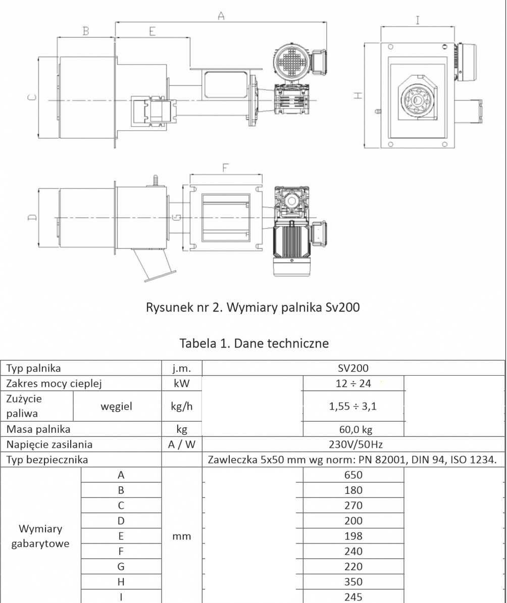 Palnik SV200 o mocy 12 - 24 KW ekogroszek/pellet - ZESTAW