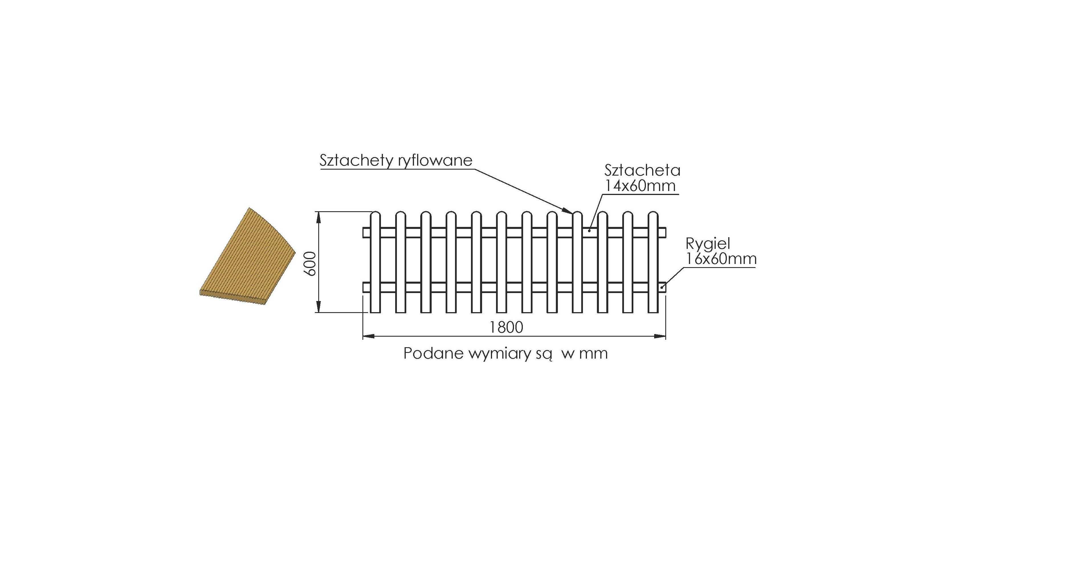 Płot sztachetowy ryflowany CANCAN 60x180