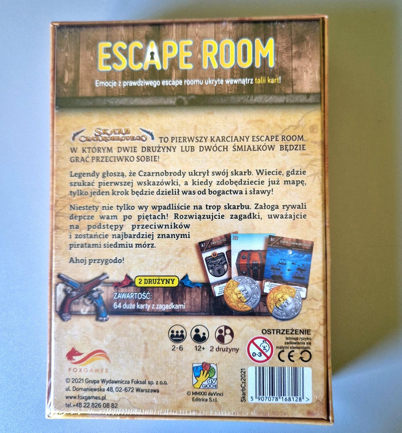 Escape room-skarb Czarnobrodego
Stan:nowe 
Opakowanie zawiera:
-instru