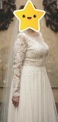 Koronkowa suknia ślubna r.40 L  + GRATIS rękaw, koronka, ślub, muślin