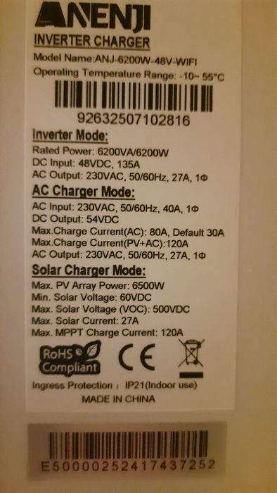 Гибридный инвертор ANJ-6200W-48V-WIFI