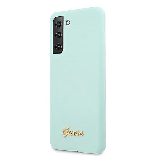Etui Guess Silicone Script Metal Logo na Samsung Galaxy S21+ - niebies