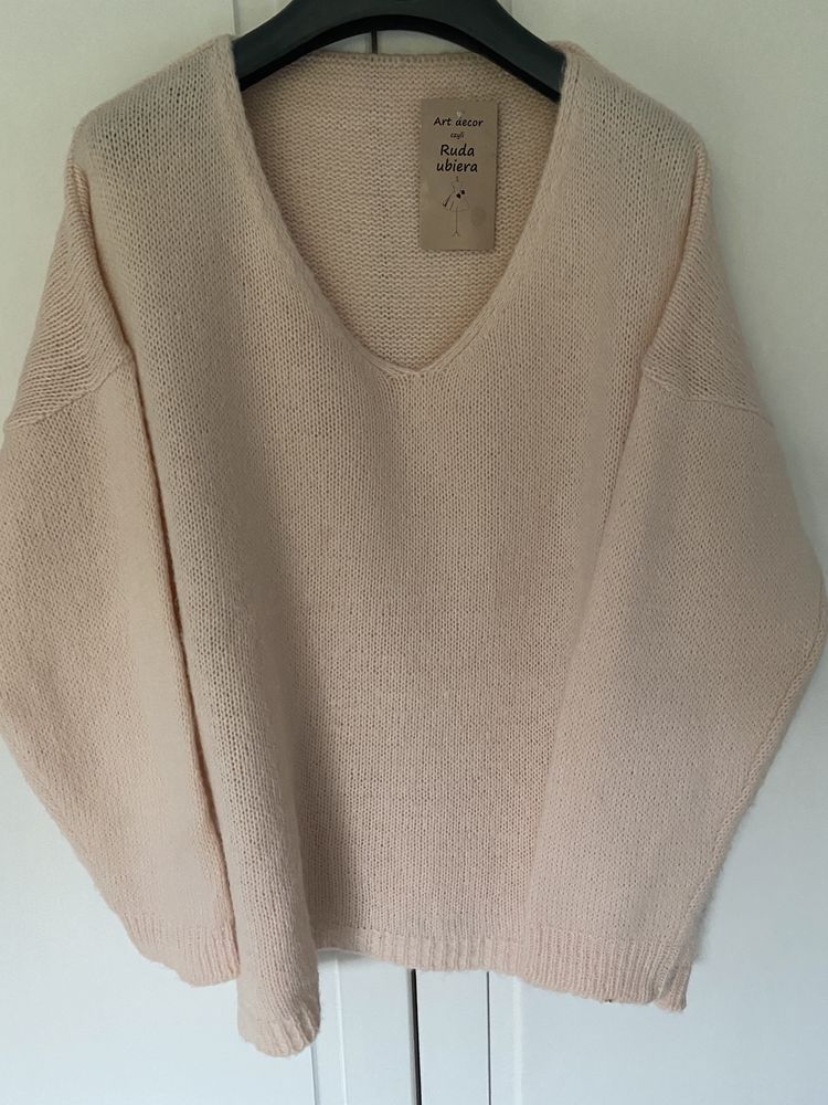 Włoski sweter made in italy moher wełna dziewicza wool M 38 L 40 42 XL