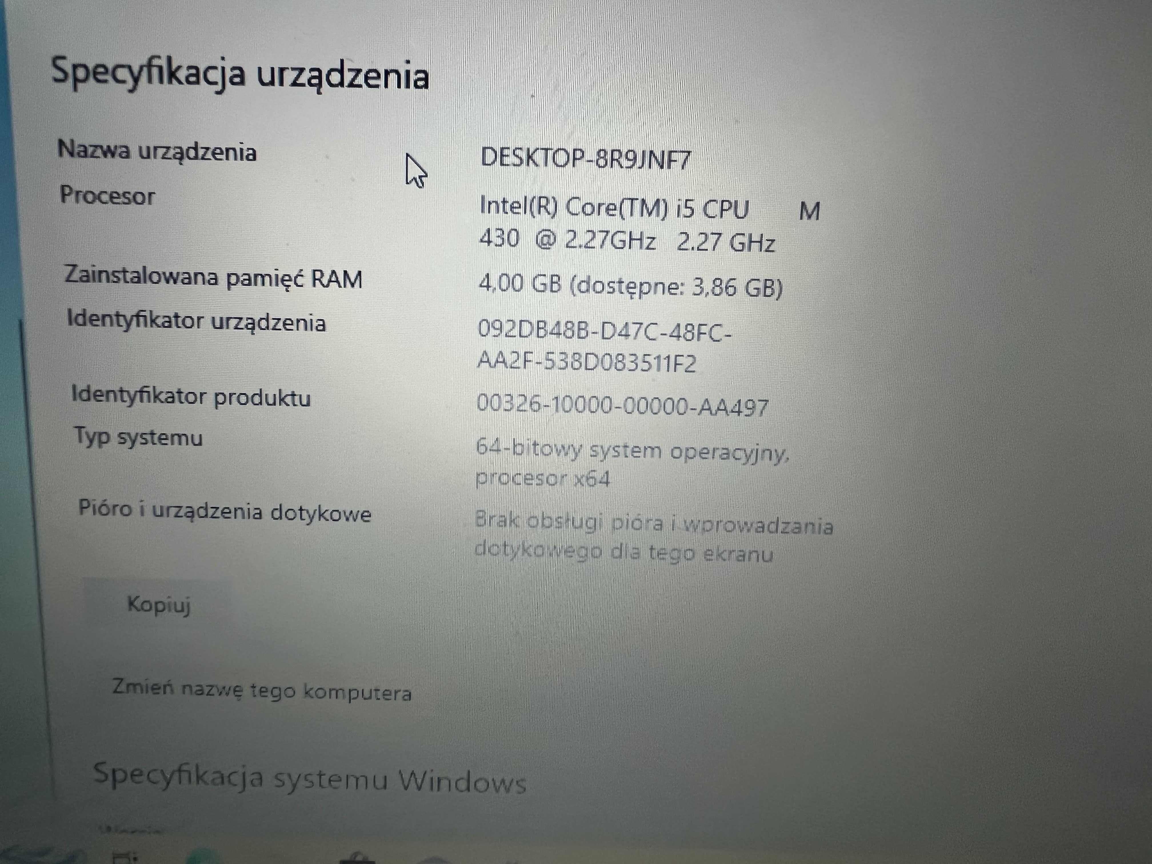 Laptop Sony VAIO, Biały, Intel i5, 4GB Ram, Dysk SSD, Windows 10 Home