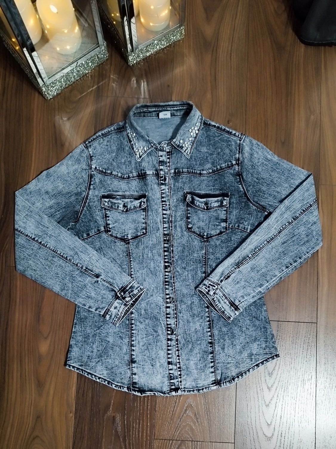 Śliczna koszulka Jeans dekatyzowany roz. XL z kryształkami