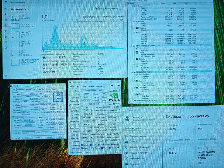 Ігровий ПК GTX 1050Ti 4G|Core i5-6400|DDR4 16Gb|600W|HDD 1Tb|SSD 128GB