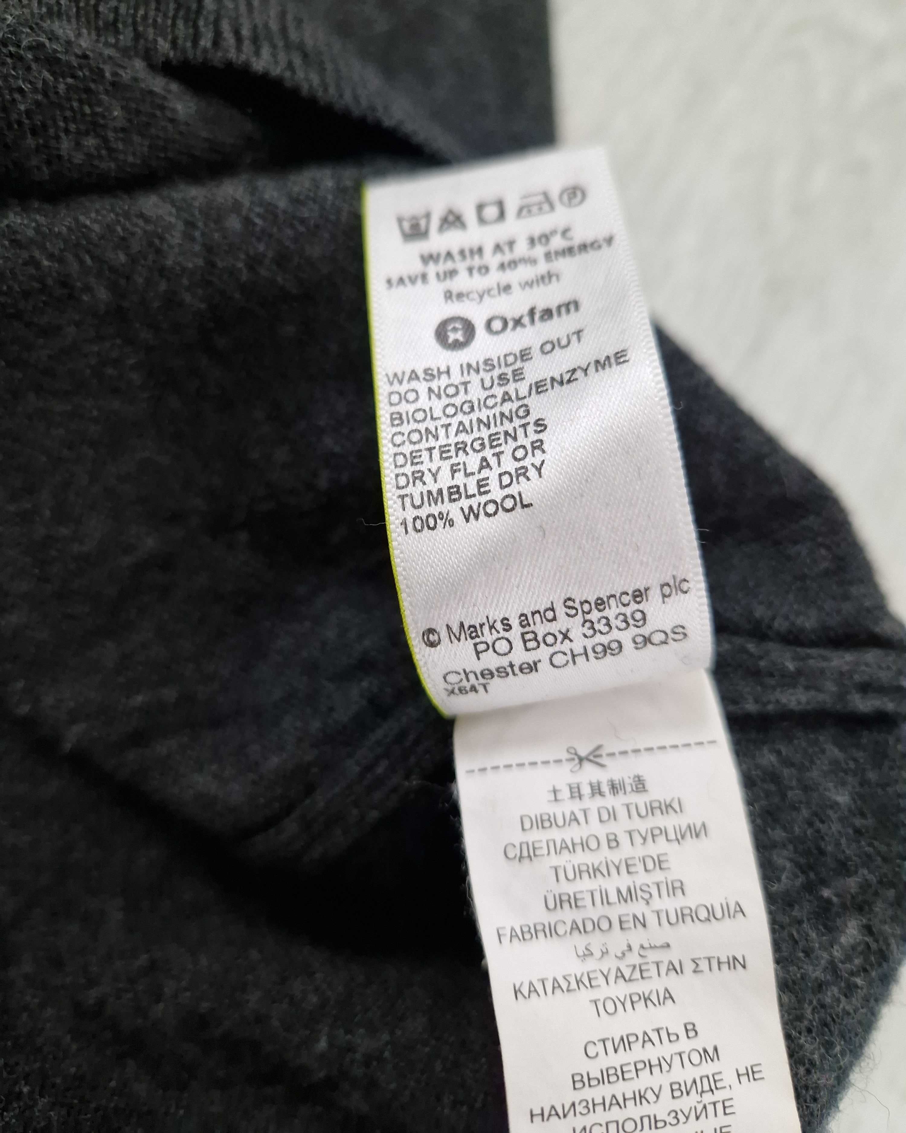 Marks&spencer ciemnoszary wełniany kardigan 100% wełna merino L