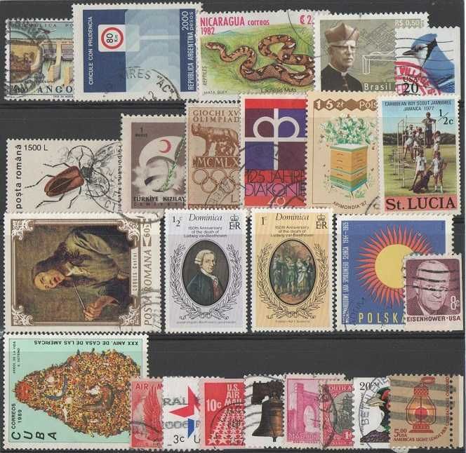 Filatelia: 121 selos mundiais todos diferentes