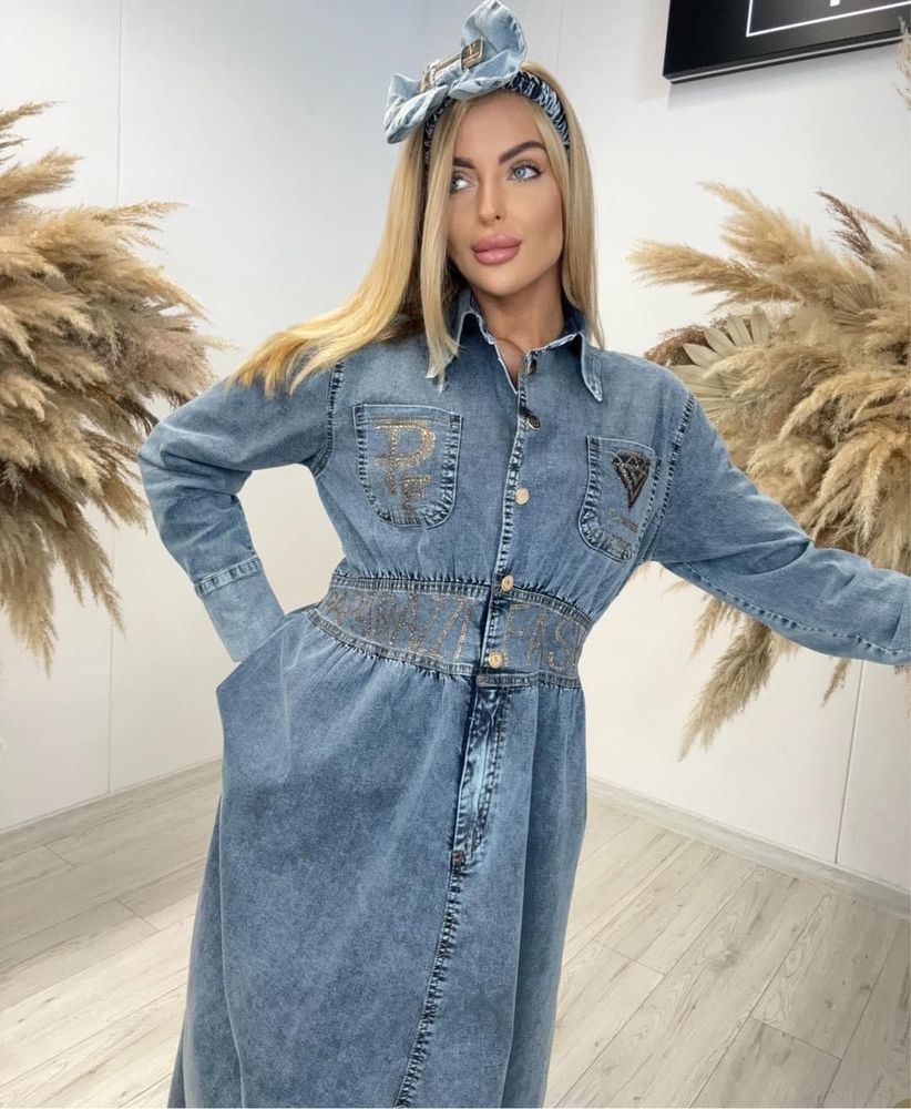 Sukienka Paparazzi Fashion maxi jeans cyrkonie kamienie rozmiar uni