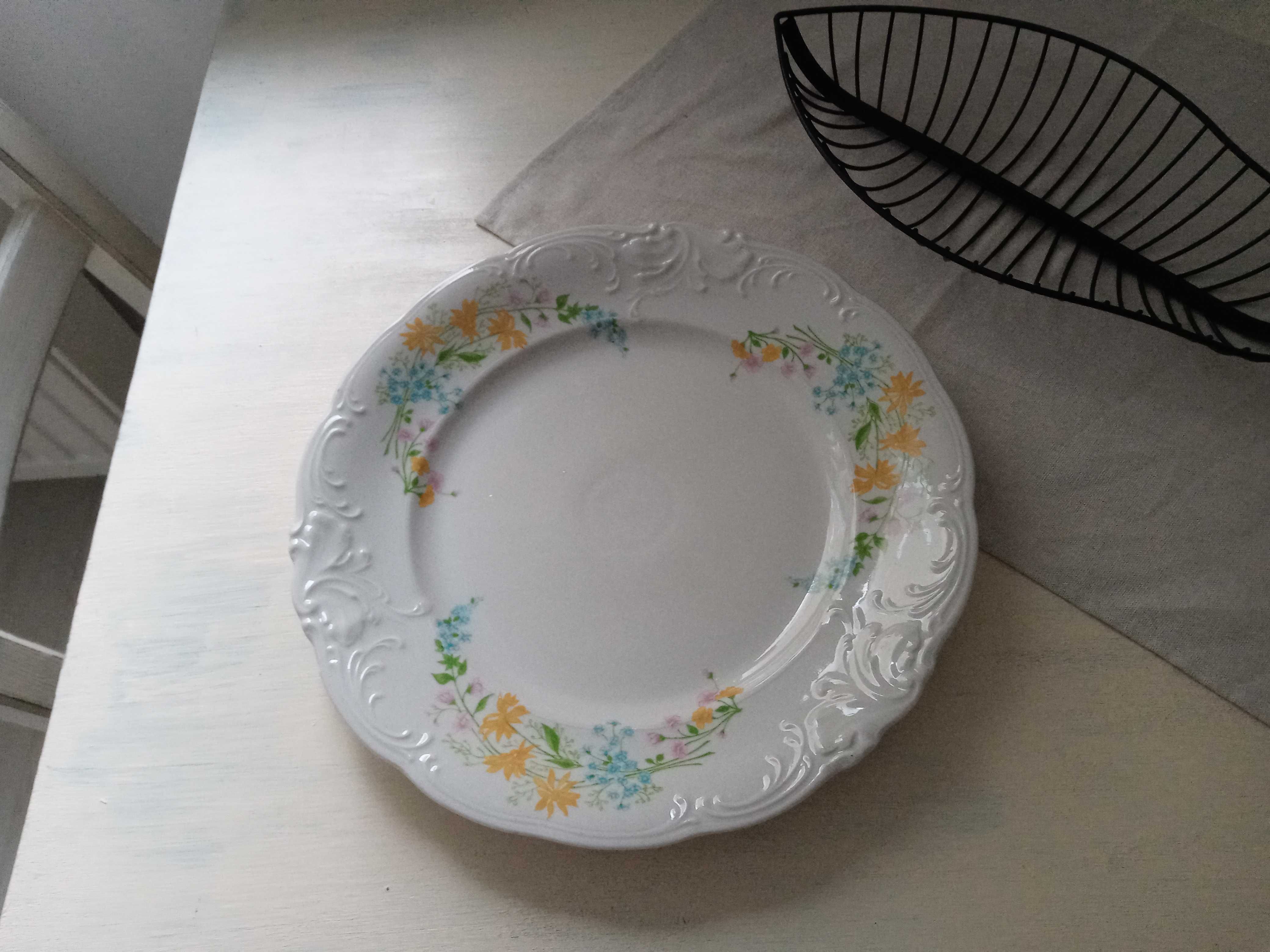 Porcelana Wałbrzych 32cm sygnatura patera talerz dekor retro kwiaty