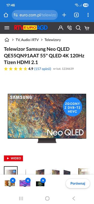 Telewizor samsung 55 cali lub zamienie na 75 cali