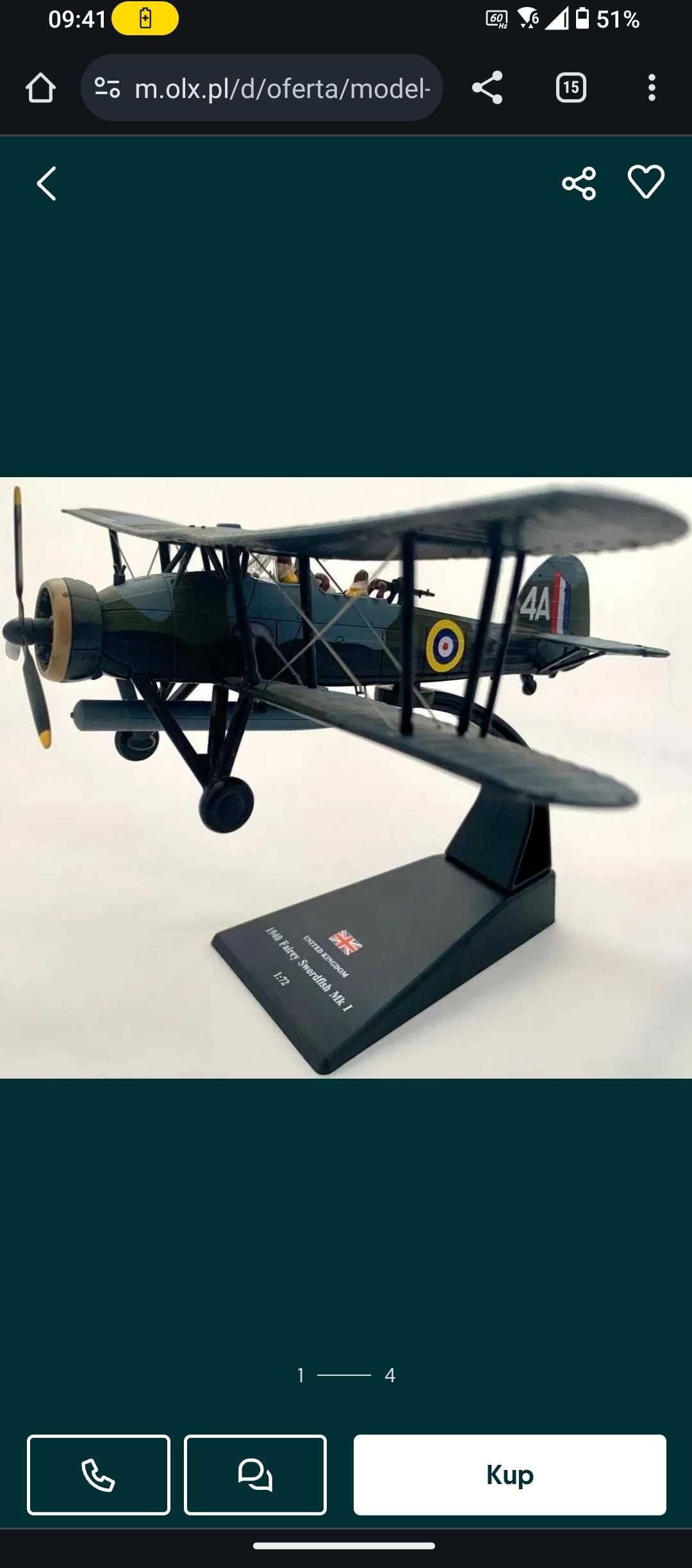 model samolot Fairey Swordfish MK I 1940 skala 1:72