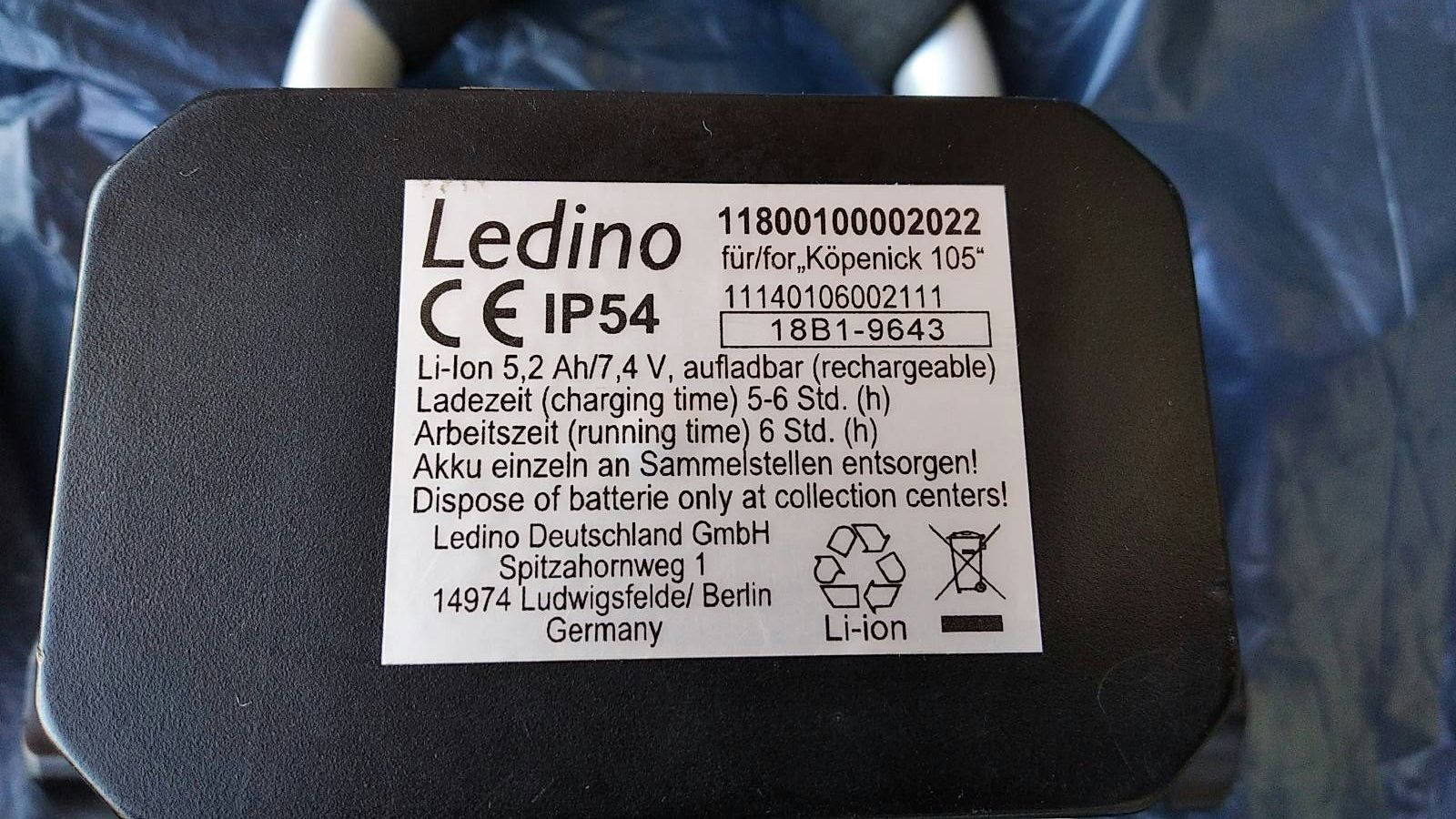 Ledino LED аккумуляторный светильник 10W Köpenick 105, 5.2 Ah