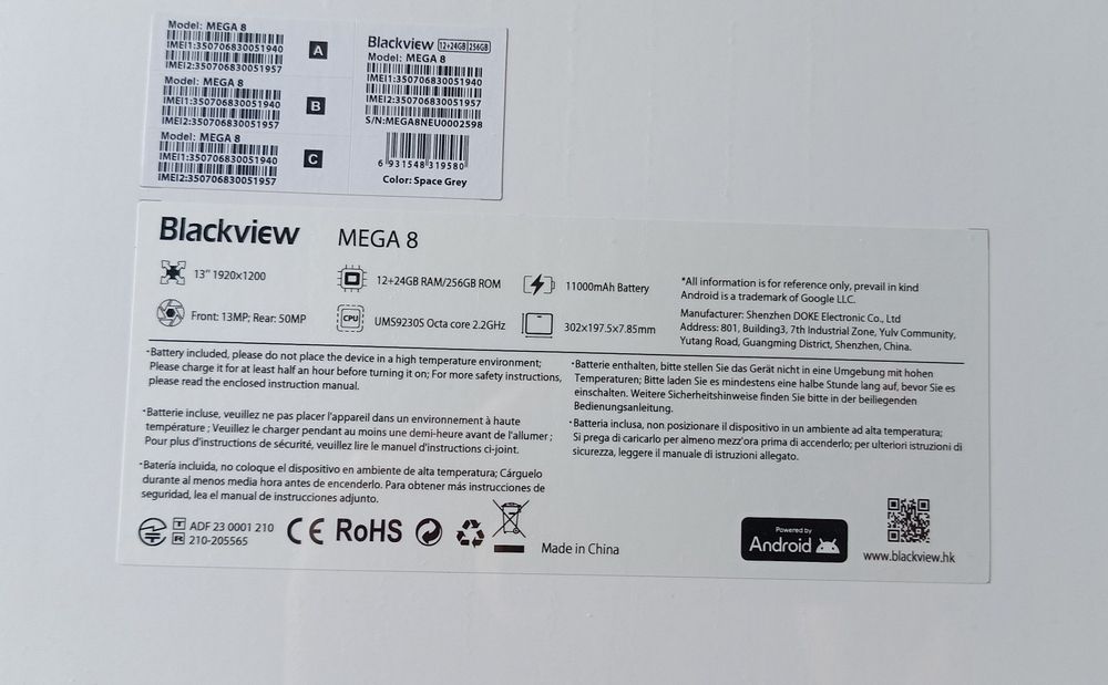 13"  90 Hz планшет Blackview Mega 8. 12Gb+256Gb. Grey.