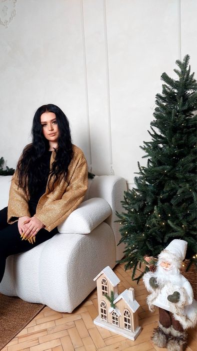 Жіноча куртка-бомбер піджак золото з паєтками М Л Хл