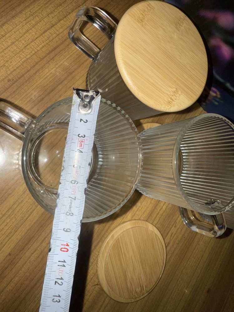 Zestaw 4 szklanek pokrywką/podstawką z bambusa – 320 ml