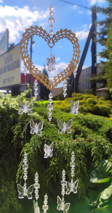 Serce łapacz snów z kryształkami motyle ozdobna zawieszka