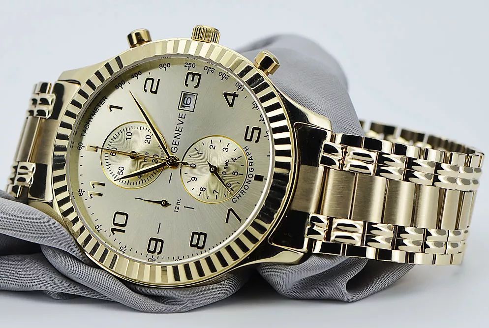 Złoty zegarek z bransoletą męski 14k 585 Geneve mw007y&mbw012yo Poznań