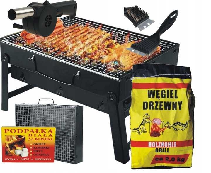 Składany Grill, przenośny turystyczny + Akcesoria Grillowe ZESTAW XL