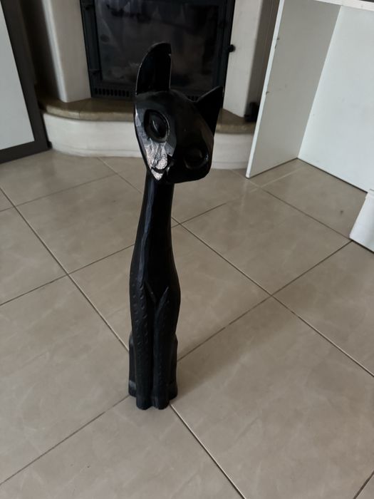 Estátua Gato de madeira preta