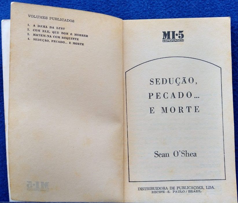 Livro "Sedução, pecado... e morte" Sean O'Shea - Coleção MI5, Nº 4