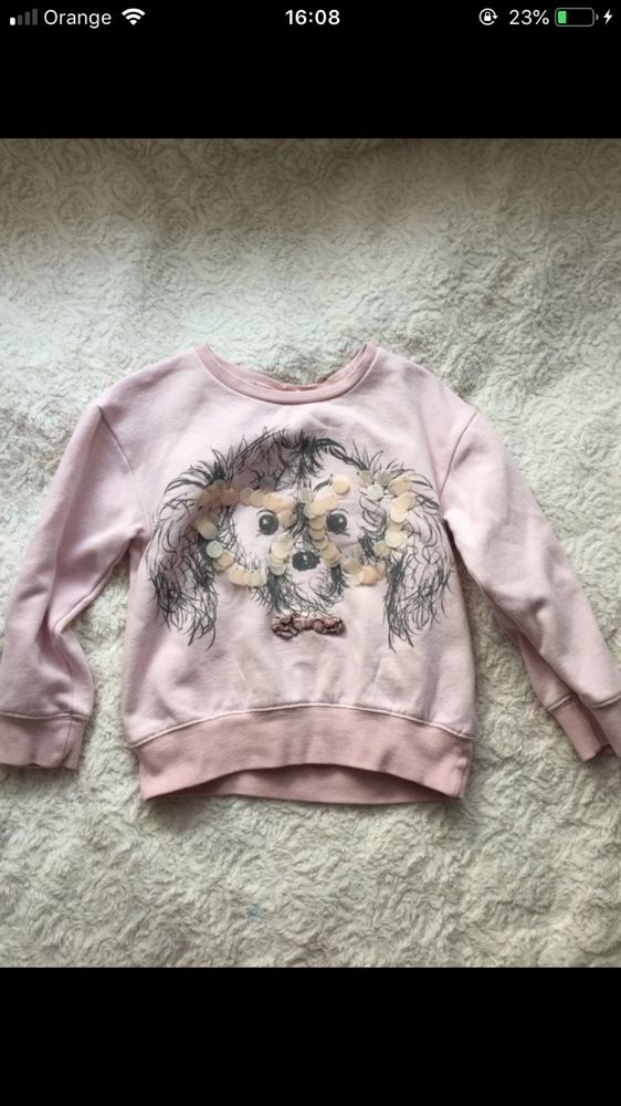 3 swetry bluza w kwiatki szara różowa z psem na 5-6 lat