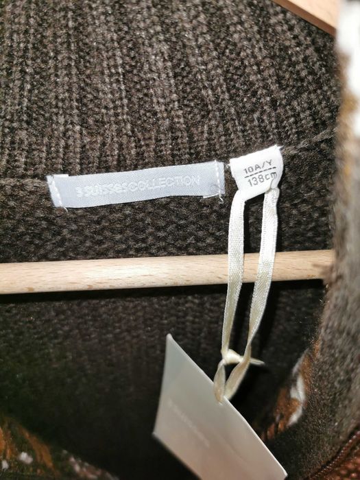 Ciepły sweter golf zapinany rozpinany 140 138 góralski vintage retro