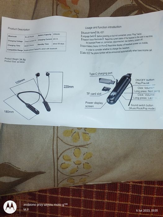 Słuchawki bezprzewodowe Olaf ze slotem na kartę pamięci. Funkcja MP3