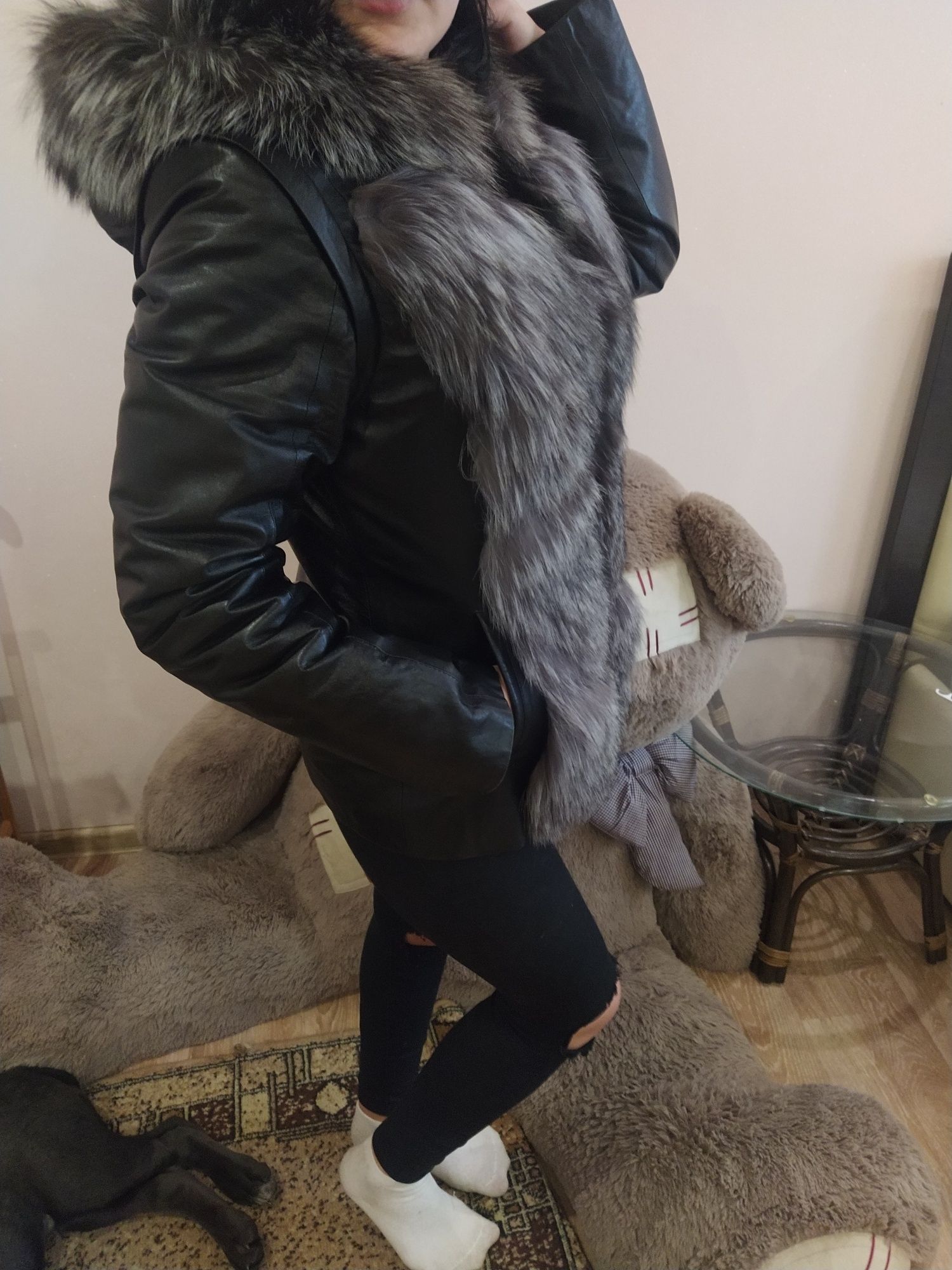 Кожаная куртка трансформер с мехом чернобурки
