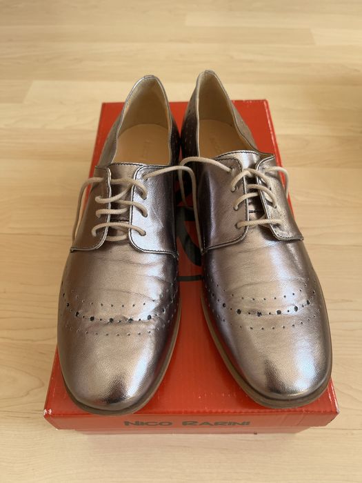 Nowe Metaliczne oxfordki włoskie r.38 skóra