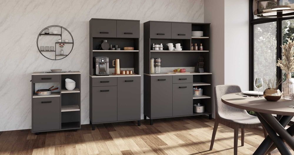 Bufet Kredens Kuchenny Linda Antracyt Zestaw  + Blaty