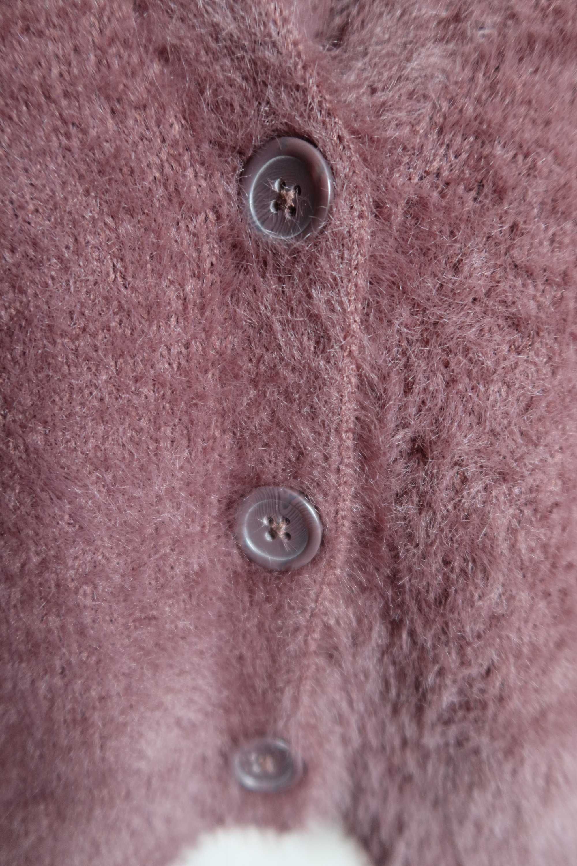 Sweterek 122 RESERVED brązowy TAUPE ŚWIĘTA angora rozpinany miękki