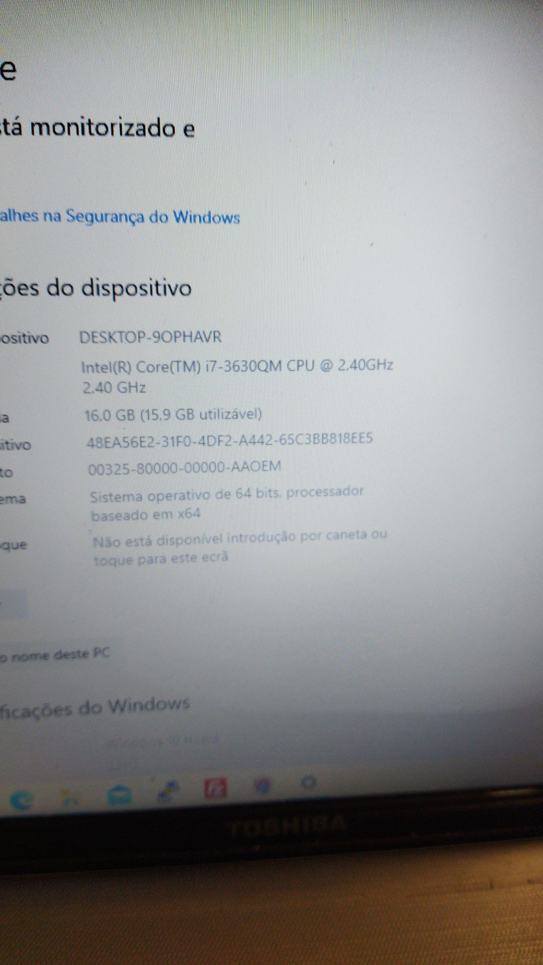 Portátil core i7 16 GB de memória ram SSD 256 mb