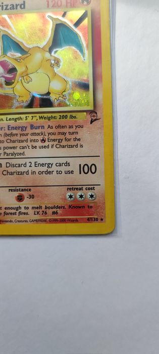 Oryginalna karta Pokemon Charizard holo 4/130 Base set 2 - vintage