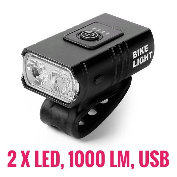 Lampka BK02 1000LM 2xLED USB rowerowa rower led oświetleni przednia pr