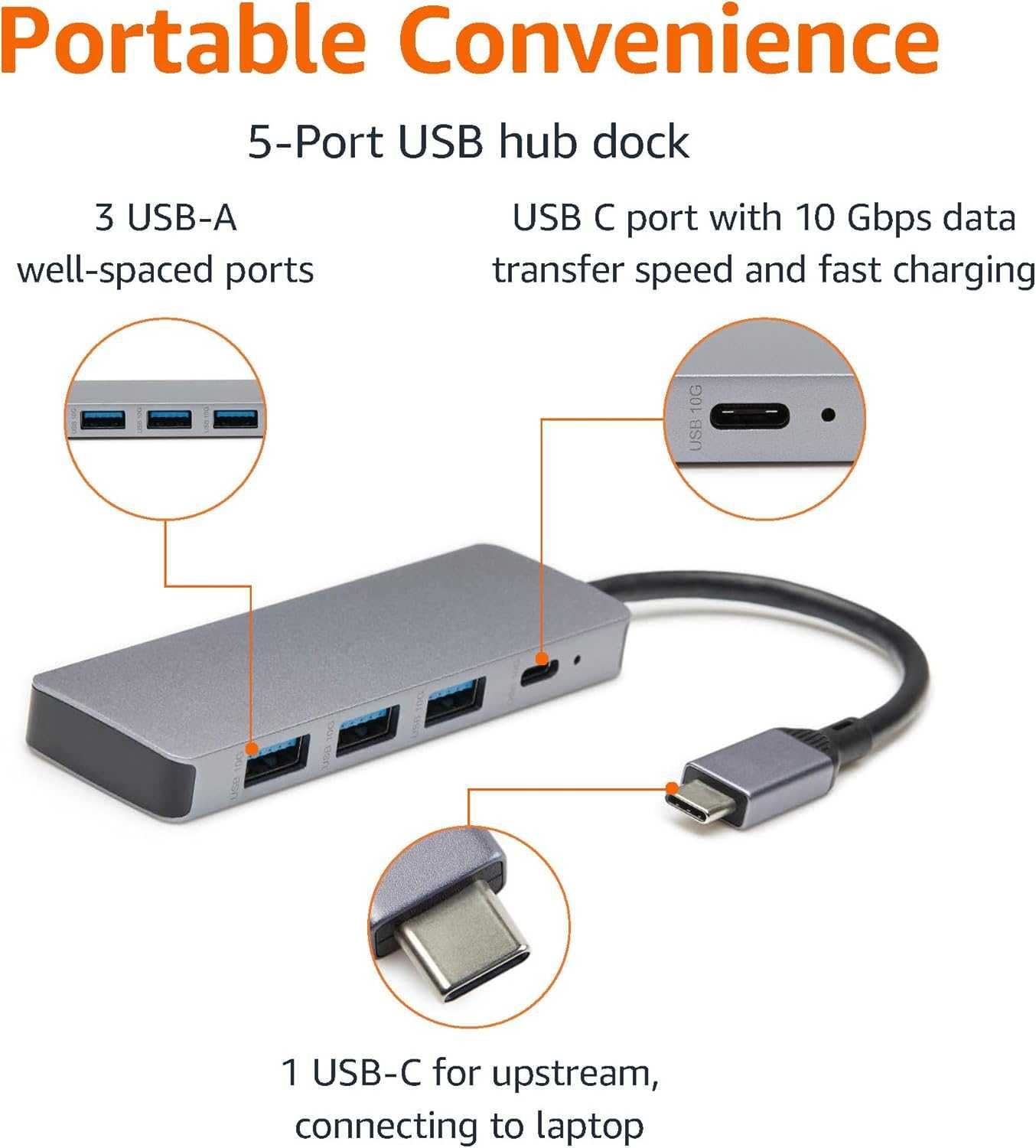 Amazon Basics Hub USB-C 3x USB 3.1 15 cm MackBook Laptopa Thunderbolt