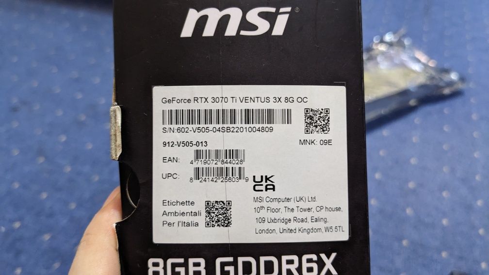 Видеокарта MSI RTX 3070ti Ventus 3x 8Gb OC